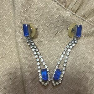 Blue Crystal Dangle Earrings - Elegant Rhinestone Drop